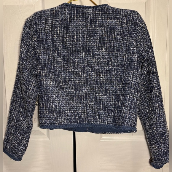 NWT AQUA Bloomingdale’s Tweed Boxy Blazer Blue Silver SMALL Designer Inspired - Picture 8 of 13